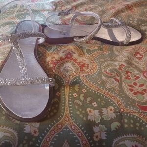 Stuart Weitzman 38 7.5 Silver Italian Sandals Shoes